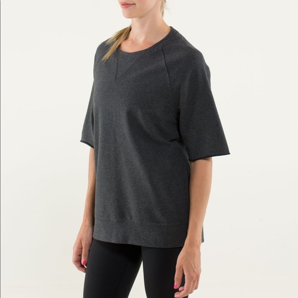 Lululemon Athletica Tops | Lululemon Half Cut Pullover Short Sleeve Sweatshirt in Heathered Black | Color: Black/Gray | Size: 8 | Marinkaxo's Closet